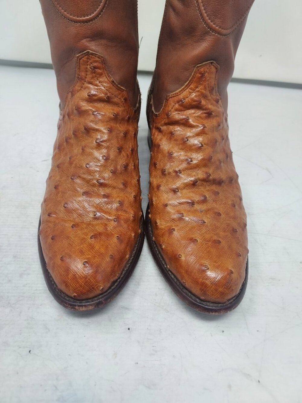TECOVAS MENS Peacan Dean Ostrich Brown Zip Cowboy Boot - Picture 8 of 12